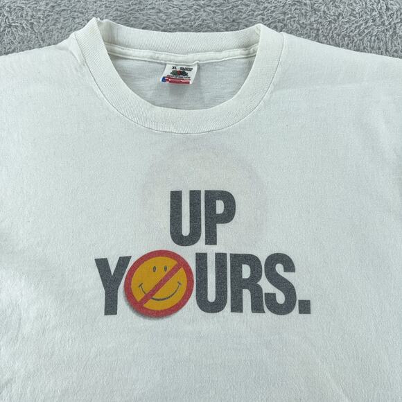 Vintage WKLH 96FM Mr Angry Shirt Mens L White Up Yours Radio Promo 90s Tee - Picture 1 of 8